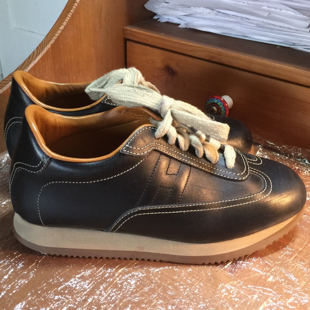 Hermes Quick Rubber Shoes Black Leather Fashion Sneakers Trainers Size 36.5-6.5